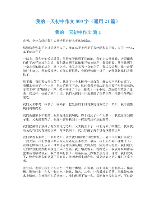 我的一天初中作文800字(通用21篇)