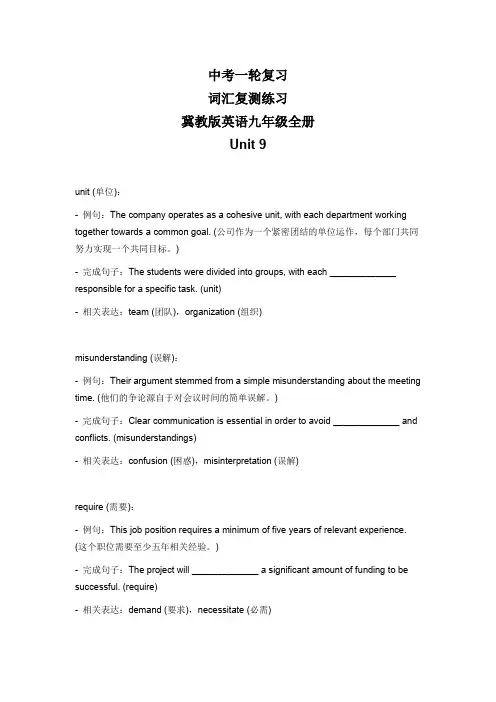 2024年冀教版中考英语一轮复习九年级全册 Unit 9 Communication词汇复测练习