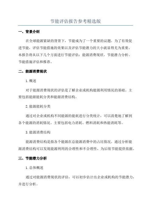 节能评估报告参考精选版