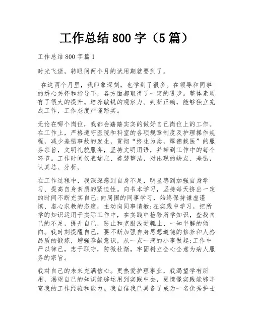 工作总结800字(5篇)