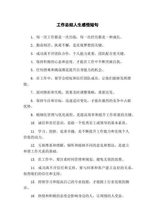 工作总结人生感悟短句