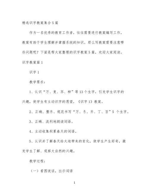 幼儿园优质课-精选识字教案集合5篇