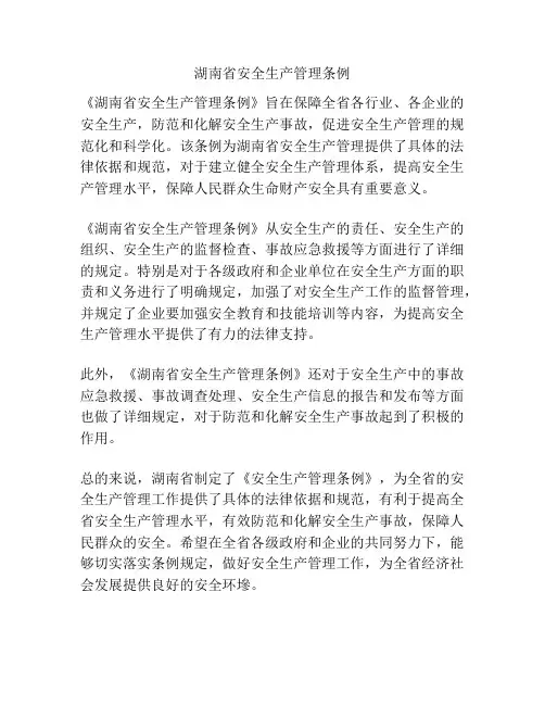 湖南省安全生产管理条例