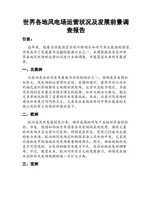 世界各地风电场运营状况及发展前景调查报告