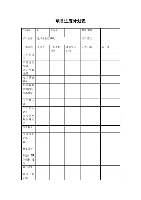 项目进度计划表
