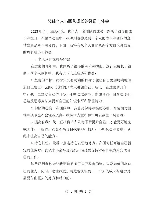 总结个人与团队成长的经历与体会