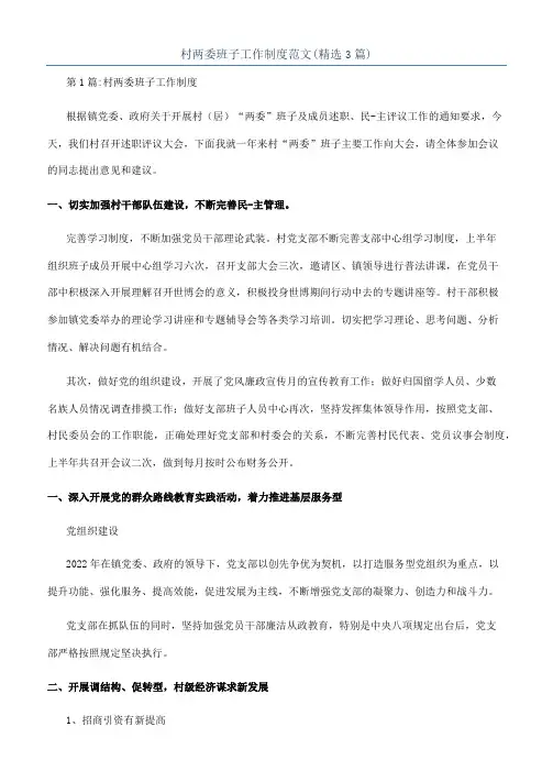 村两委班子工作制度范文(精选3篇)