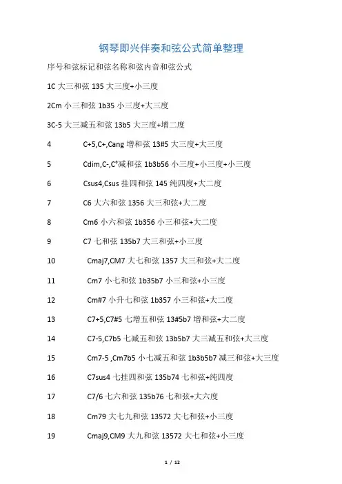 钢琴即兴伴奏和弦公式简单整理