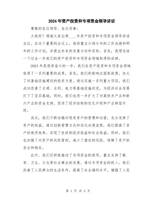 2024年资产投资和专项资金领导讲话