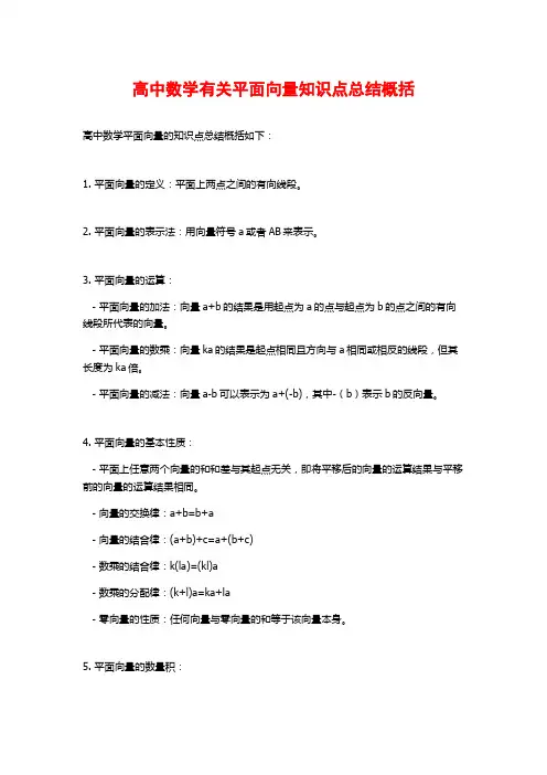 高中数学有关平面向量知识点总结概括