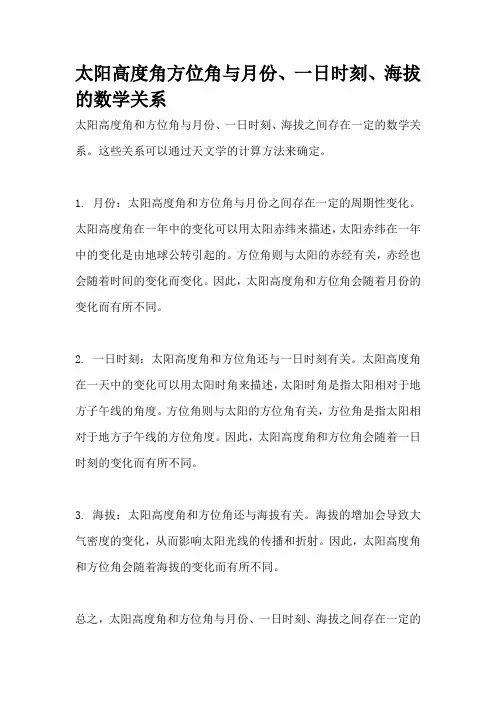 太阳高度角方位角与月份、一日时刻、海拔的数学关系