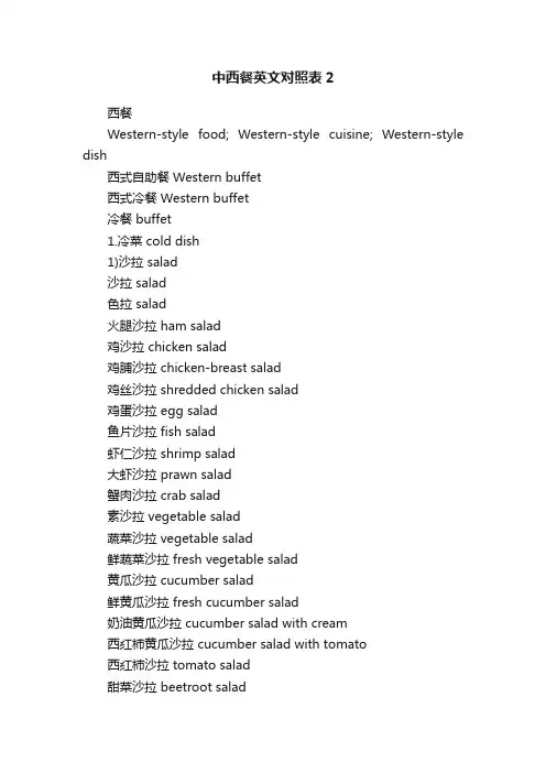 中西餐英文对照表2