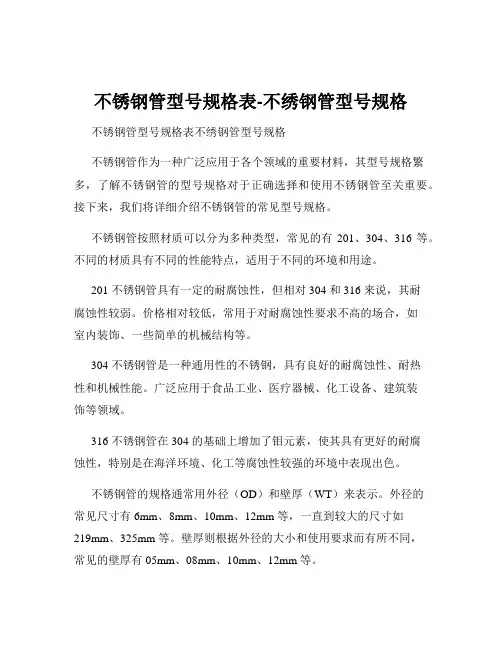 不锈钢管型号规格表-不绣钢管型号规格