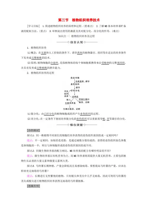 2019_2020学年高中生物第1章无菌操作技术实践第3节植物组织培养技术学案苏教版选修1