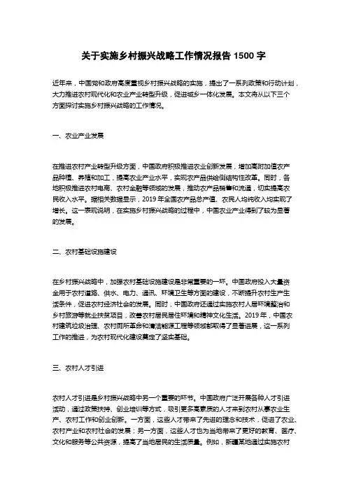 关于实施乡村振兴战略工作情况报告
