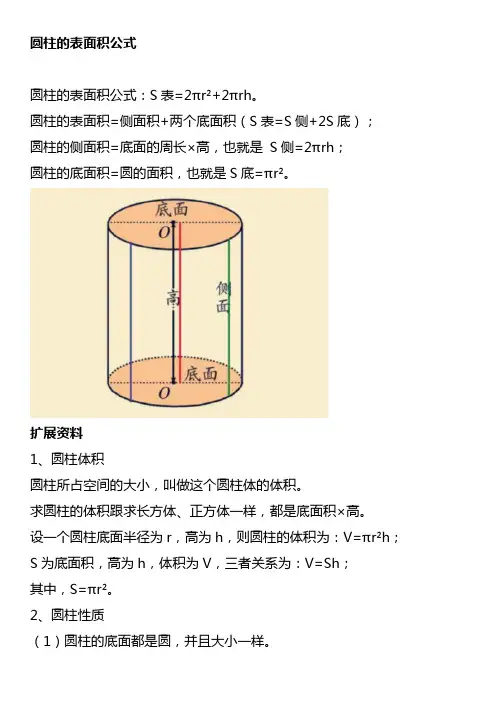 圆柱的表面积公式