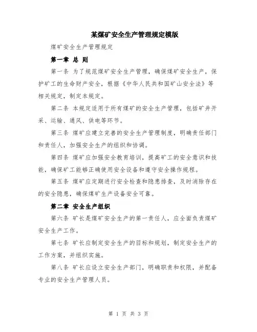 某煤矿安全生产管理规定模版