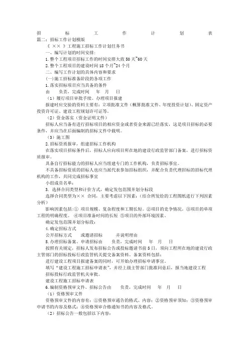 招标工作计划表