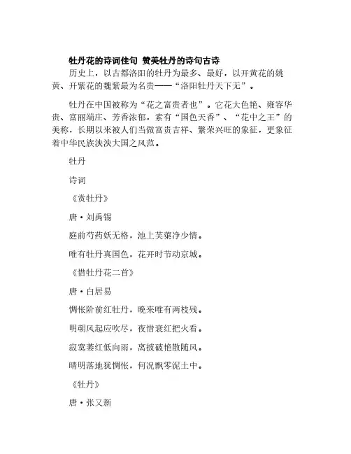 牡丹花的诗词佳句 赞美牡丹的诗句古诗