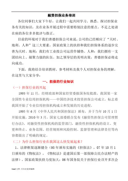 融资担保业务培训