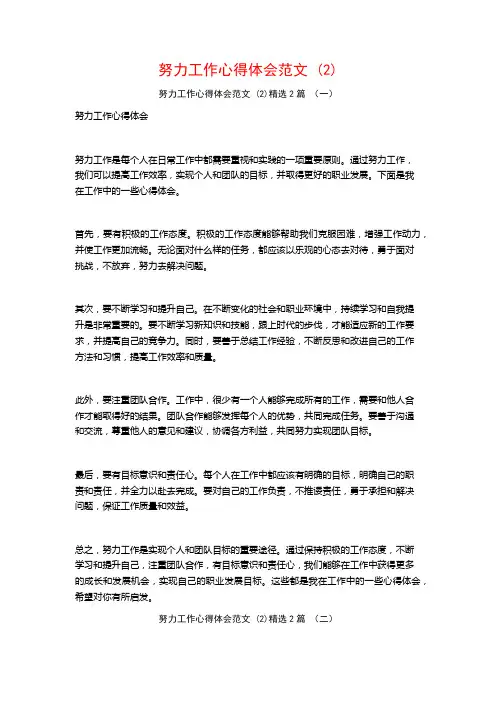 努力工作心得体会范文2篇