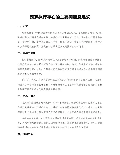 预算执行存在的主要问题及建议