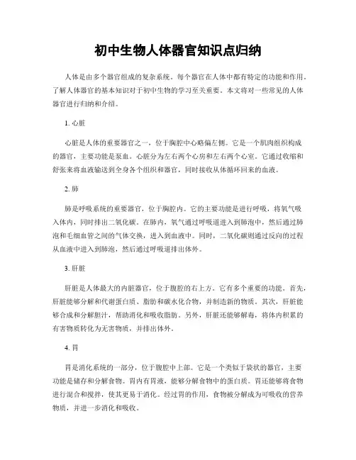 初中生物人体器官知识点归纳