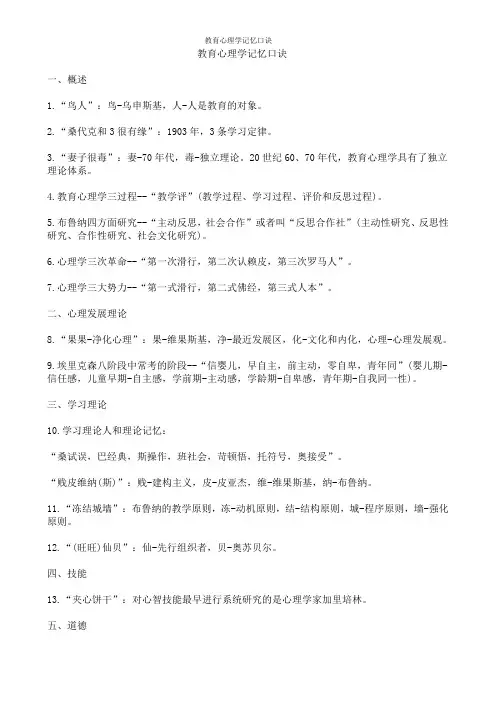 教育心理学记忆口诀