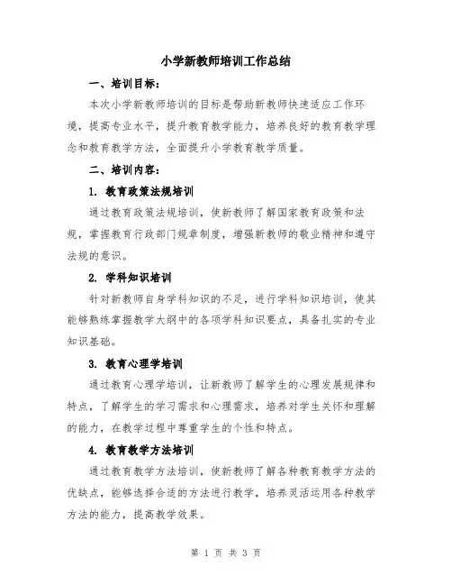 小学新教师培训工作总结