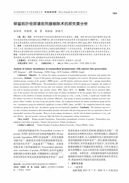 保留前叶经尿道前列腺剜除术的尿失禁分析