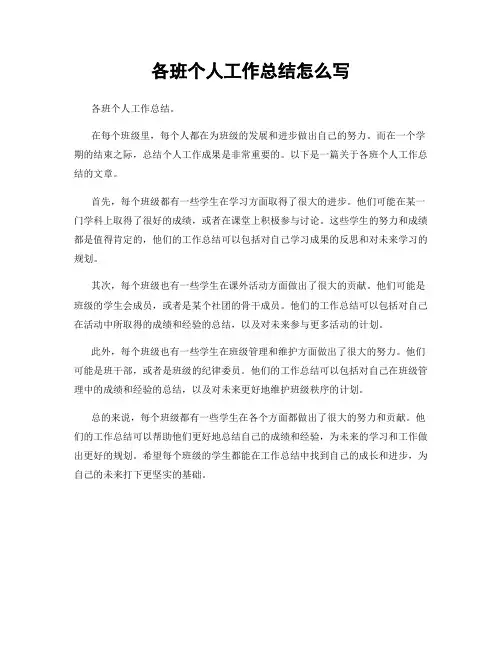 各班个人工作总结怎么写
