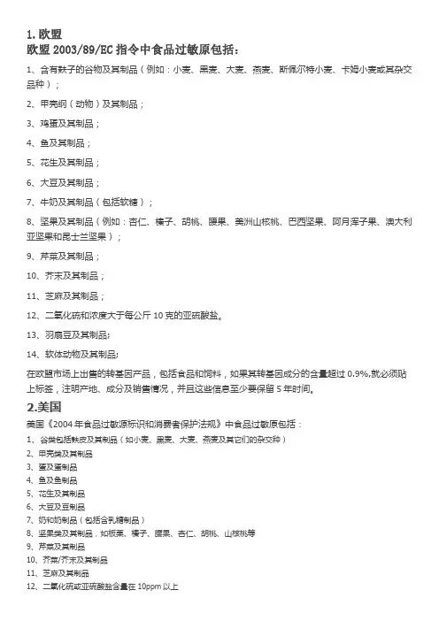 各国关于过敏原的规定