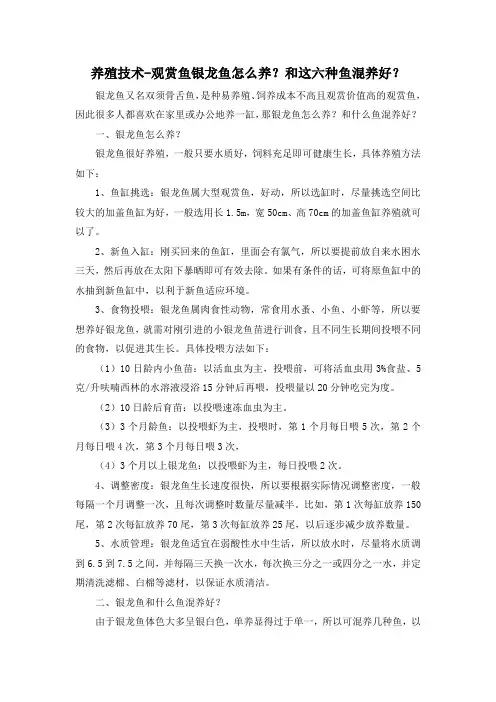 养殖技术-观赏鱼银龙鱼怎么养？和这六种鱼混养好？