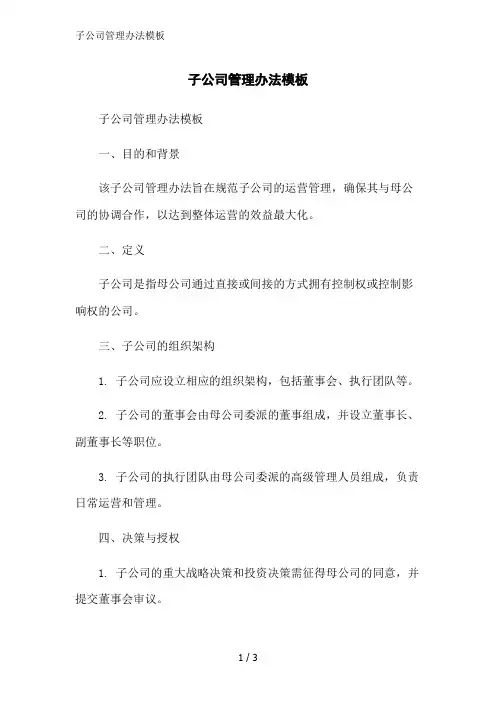 子公司管理办法模板范文精简处理