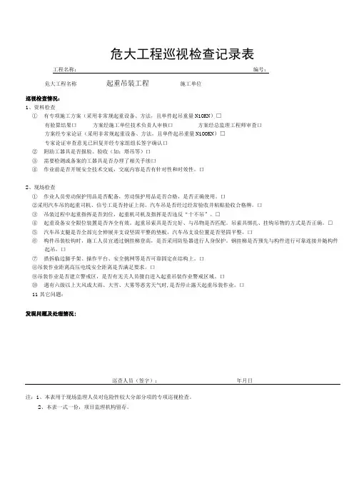 起重吊装工程(危大巡视检查记录表)