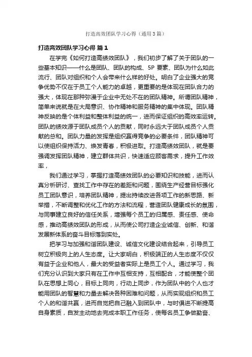 打造高效团队学习心得（通用3篇）