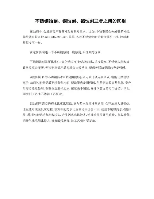 不锈钢蚀刻、铜蚀刻、铝蚀刻的区别