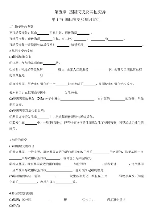 第5章 基因突变及其他变异-高一生物单元必背知识清单(默写版)