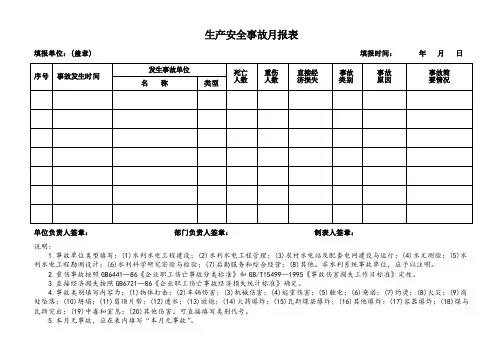 生产安全事故月报表(导则样表)