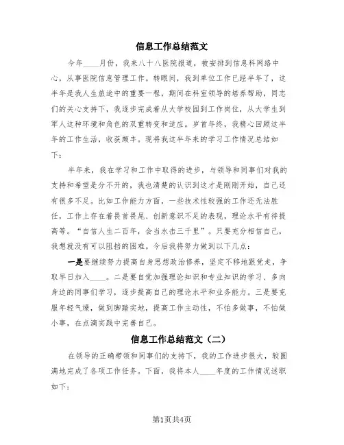 信息工作总结范文(3篇)