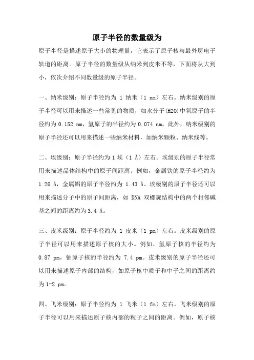 原子半径的数量级为