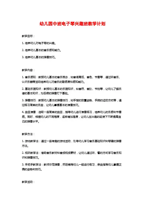 幼儿园中班电子琴兴趣班教学计划