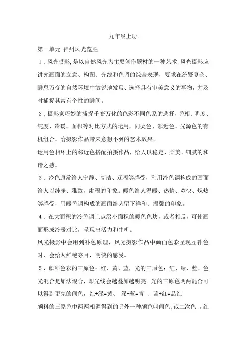 新版美术九年级上册复习提纲