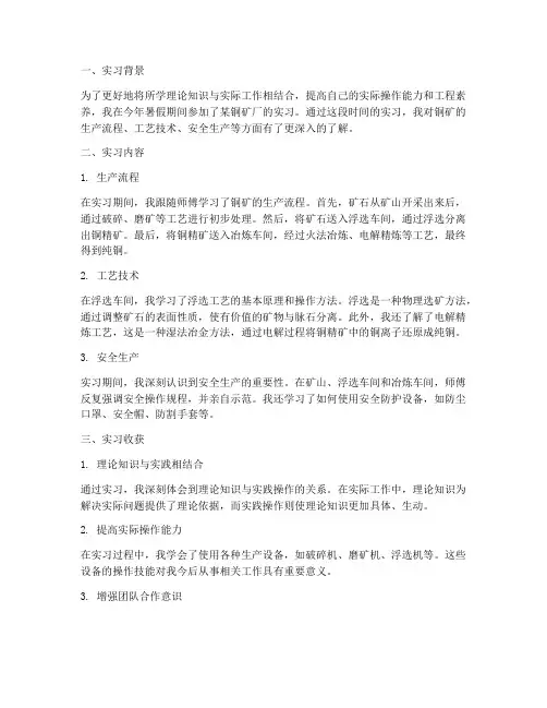 铜矿厂实习报告