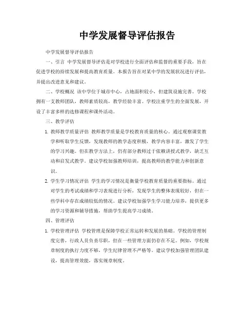 中学发展督导评估报告