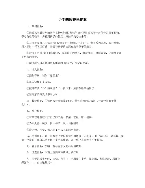 小学寒假特色作业