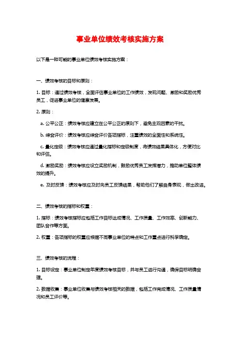 事业单位绩效考核实施方案