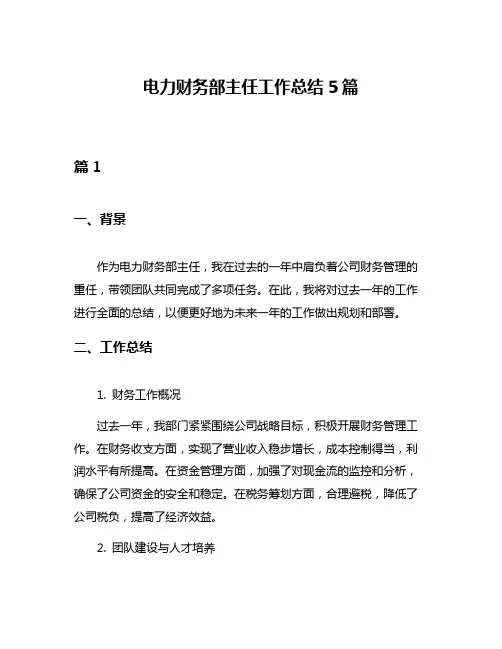 电力财务部主任工作总结5篇