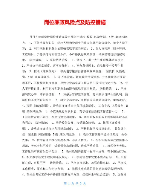 岗位廉政风险点及防控措施