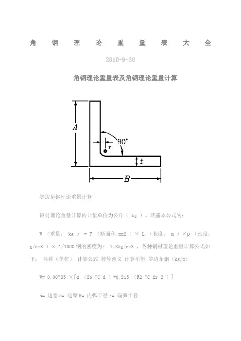 角钢理论重量表